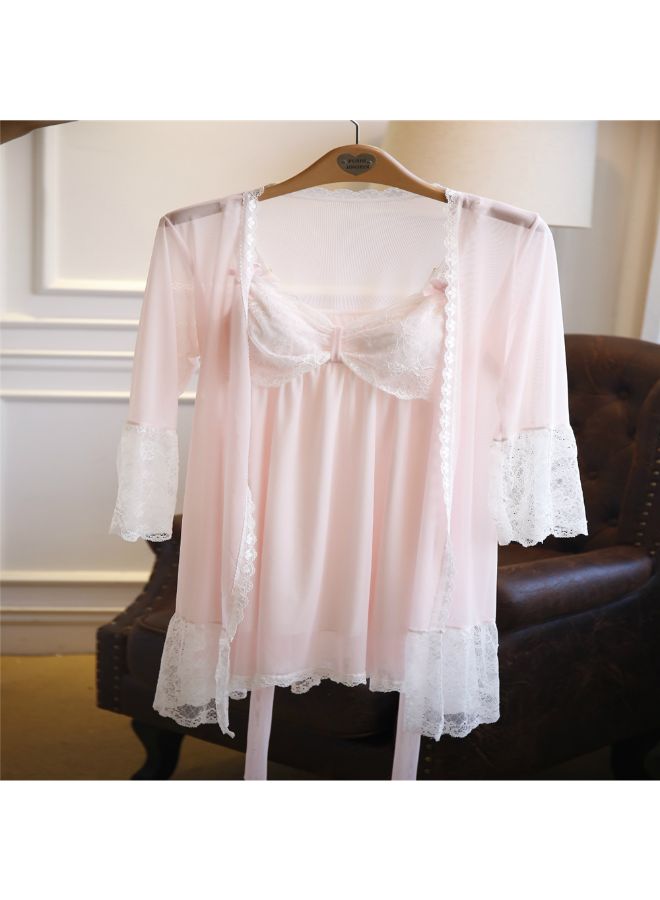 هالامودو ثوب نوم بتفاصيل من الدانتيل وردي - Image 3