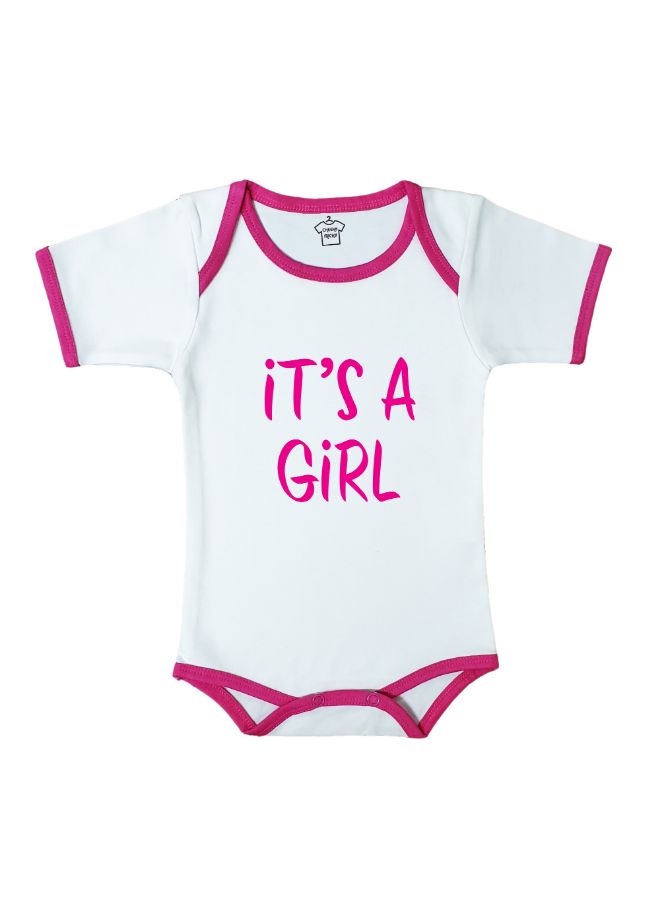 Cheeky Micky It's A Girl Printed Bodysuit White/Pink 