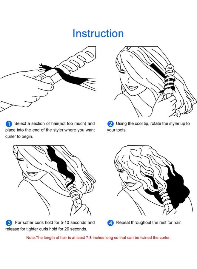 Rock Pow Portable Spiral Curling Iron Hair Wand Blue/White - Image 2