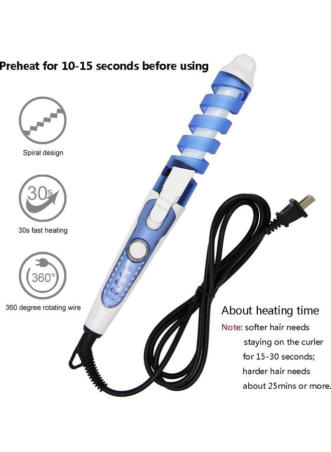 Rock Pow Portable Spiral Curling Iron Hair Wand Blue/White - Image 4