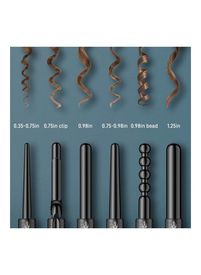 Rock Pow - 6 in 1 Curling Iron Curing Wand Set with Protective Glove Black - Image 1