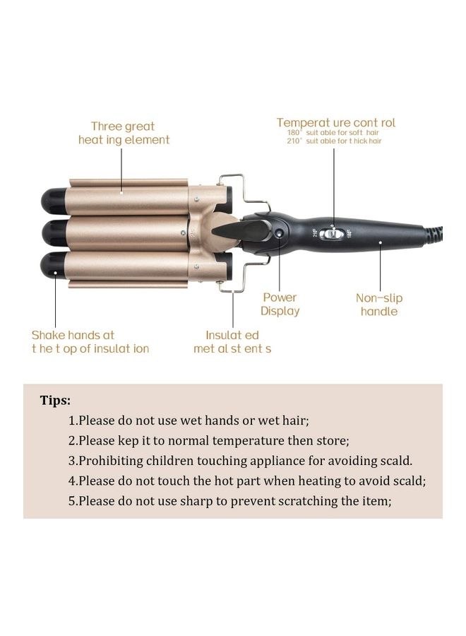 Rock Pow 3-Barrel Curling Iron Wand Hair Crimper Golden/Black  - Image 2