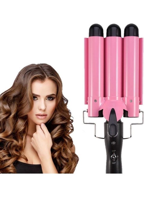 3-Barrel Curling Iron Wand Hair Crimper Pink/Black