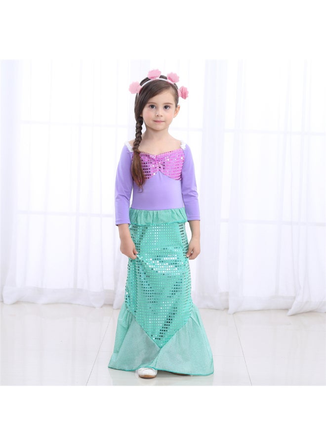 HALAMODO Stylish Mermaid Maxi Dress Purple/Green  - Image 3