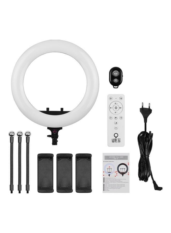 حلقة إضاءة LED مع جهاز تحكم عن بعد مع 3 مشابك للموبايل أبيض/أسود - Image 4