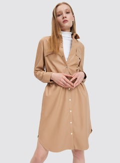 Mohito Faux Leather Belted Dress Beige  - Image 2