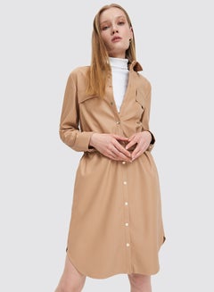 Mohito Faux Leather Belted Dress Beige  - Image 3