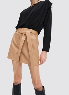 Mohito Faux Leather Belted Shorts Beige  - Image 1
