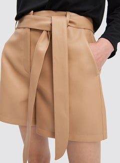 Mohito Faux Leather Belted Shorts Beige  - Image 3