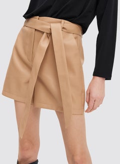 Mohito Faux Leather Belted Shorts Beige  - Image 4