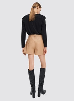 Mohito Faux Leather Belted Shorts Beige  - Image 5