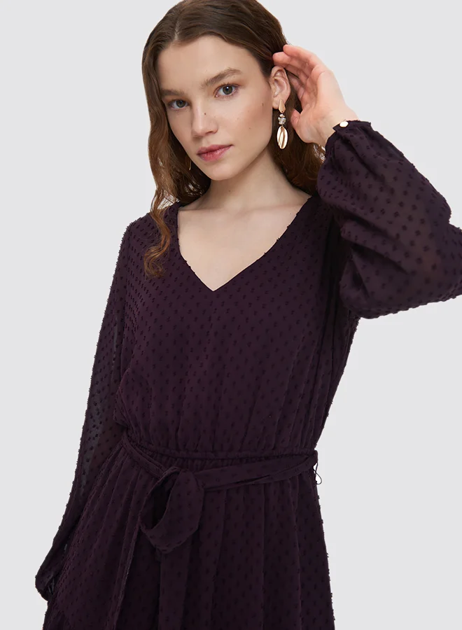 موهيتو Belted Chiffon Mini Dress بنفسجي داكن