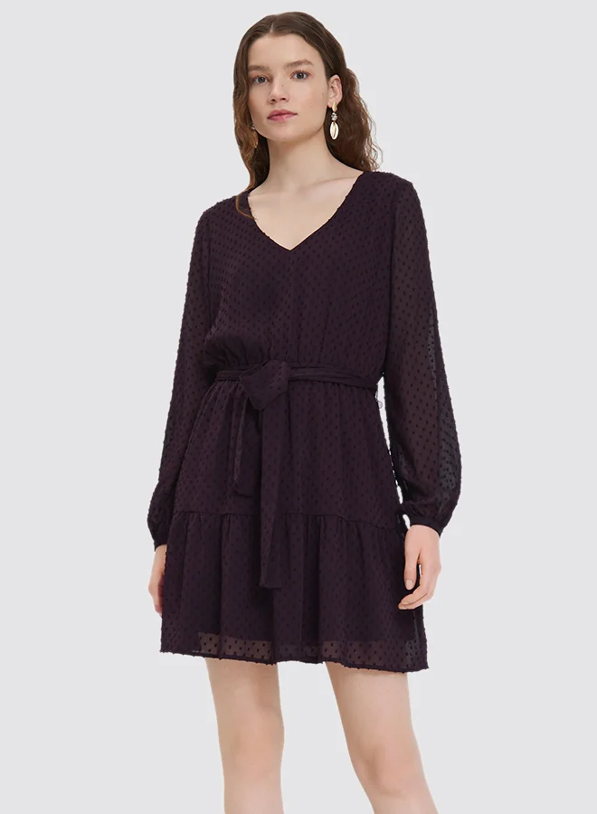 موهيتو Belted Chiffon Mini Dress بنفسجي داكن