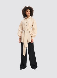 Mohito Belted Longline Shirt Beige  - Image 1