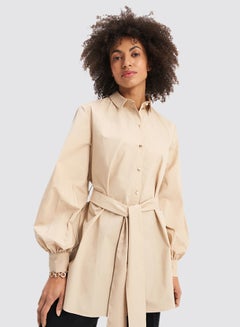 Mohito Belted Longline Shirt Beige  - Image 2