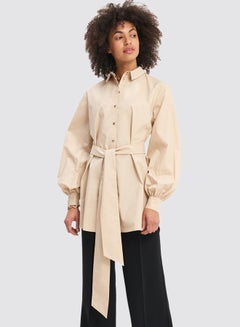 Mohito Belted Longline Shirt Beige  - Image 4