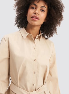 Mohito Belted Longline Shirt Beige  - Image 3