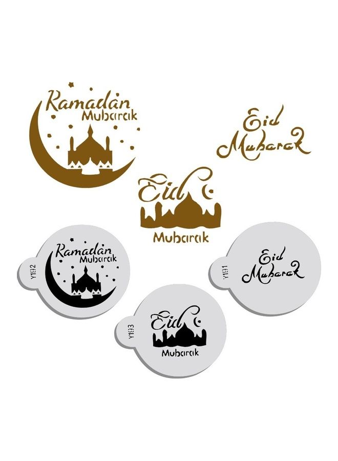 3-Piece Eid Ramadan Pattern Cake Spraying Tool White 7x7x0.15cm  - Image 1