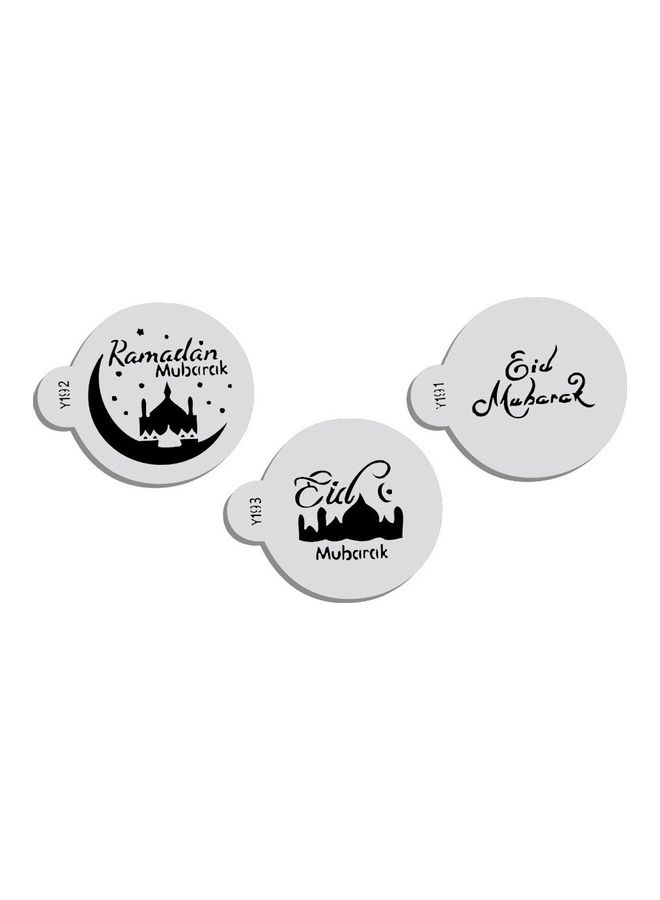 3-Piece Eid Ramadan Pattern Cake Spraying Tool White 7x7x0.15cm  - Image 3