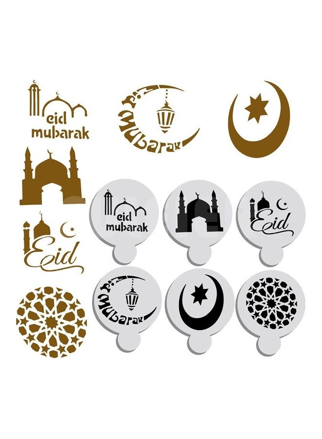 6-Piece Eid Ramadan Pattern Cake Spraying Tool White 7x7x0.15cm  - Image 1