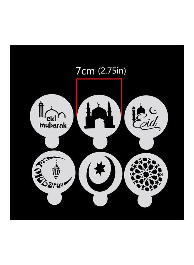6-Piece Eid Ramadan Pattern Cake Spraying Tool White 7x7x0.15cm  - Image 2