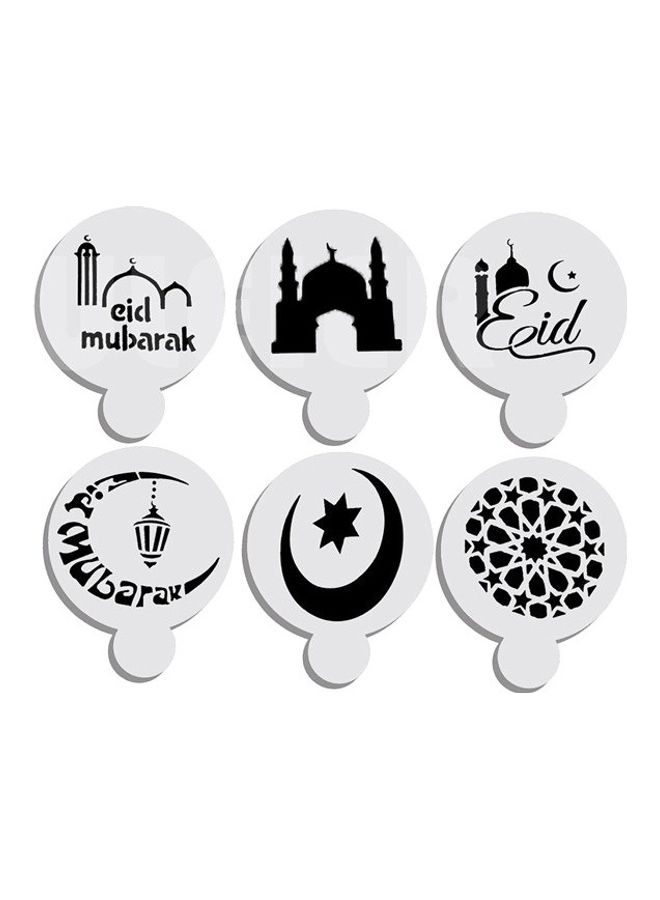 6-Piece Eid Ramadan Pattern Cake Spraying Tool White 7x7x0.15cm  - Image 3