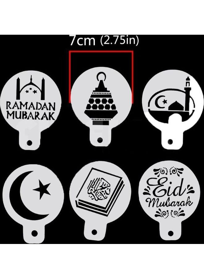 6-Piece Eid Ramadan Pattern Cake Spraying Tool White 7x7x0.15cm  - Image 2