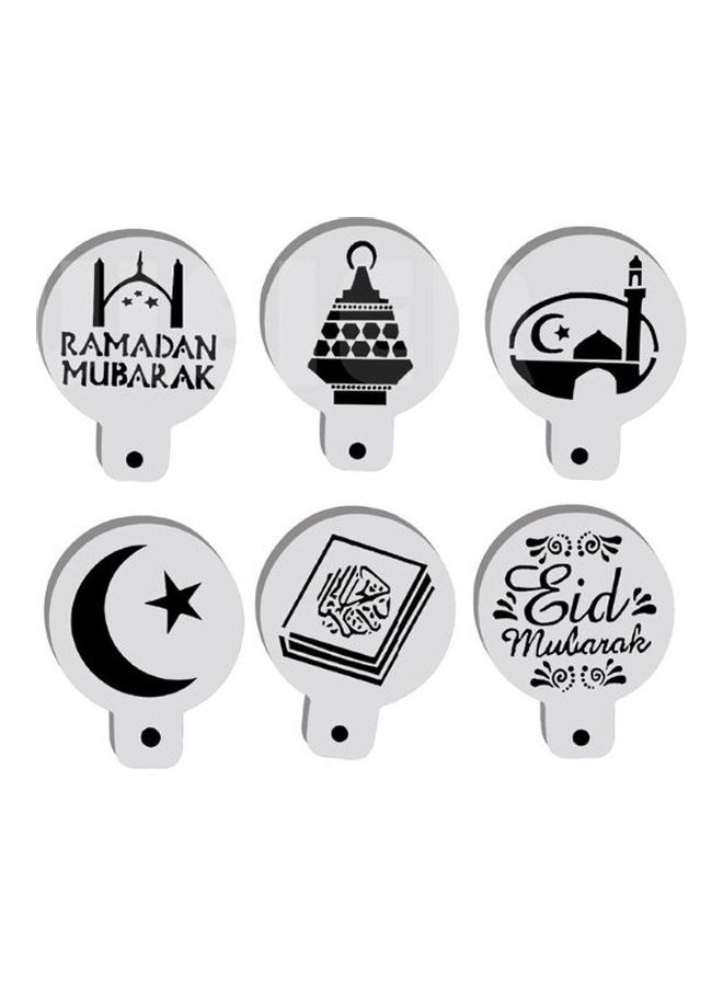 6-Piece Eid Ramadan Pattern Cake Spraying Tool White 7x7x0.15cm  - Image 3