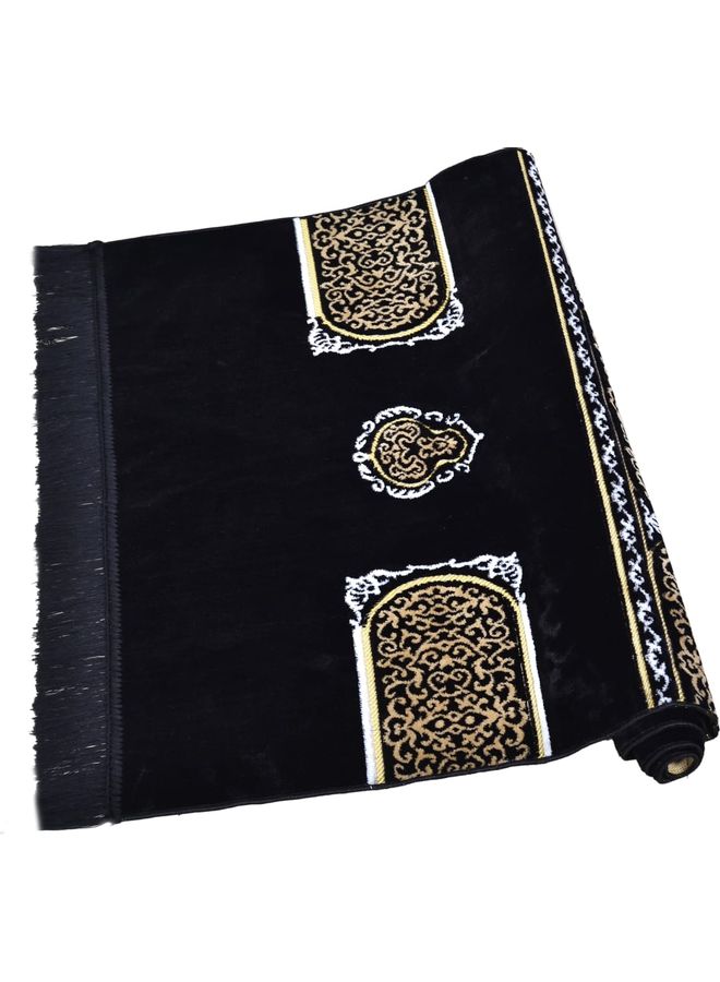 متجر سلام - سجادة صلاة بتصميم ستارة الكعبة أسود/ أصفر - Image 1