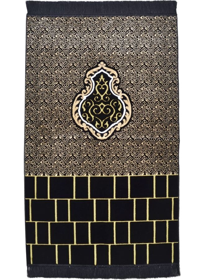 Salam Gifts - Prayer Carpet With Shape Of The Stone Of Alkaaba Black/Gold - Image 1