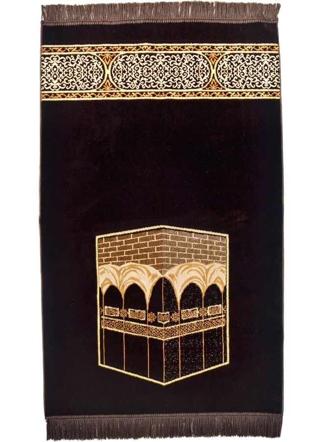 متجر سلام - سجادة صلاة بتصميم الكعبة أسود/بني/ذهبي - Image 1