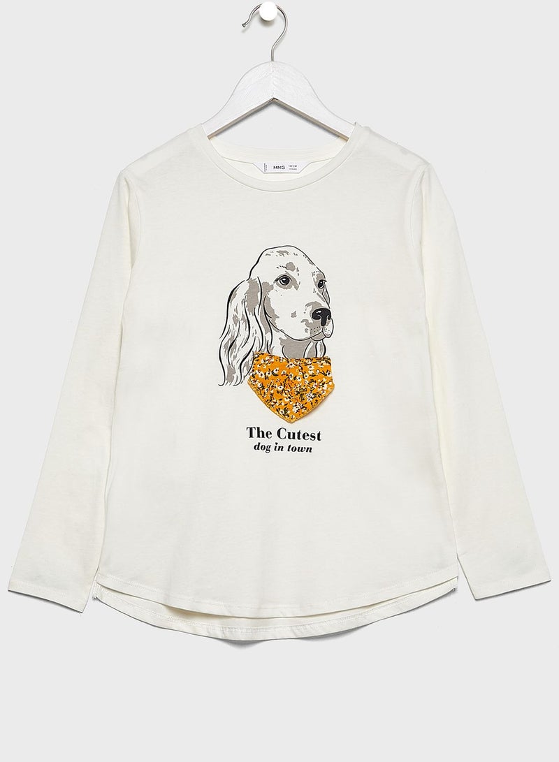 MANGO - Embossed Dog Print Top Off White - Image 1