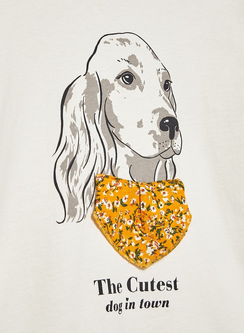 MANGO - Embossed Dog Print Top Off White - Image 1