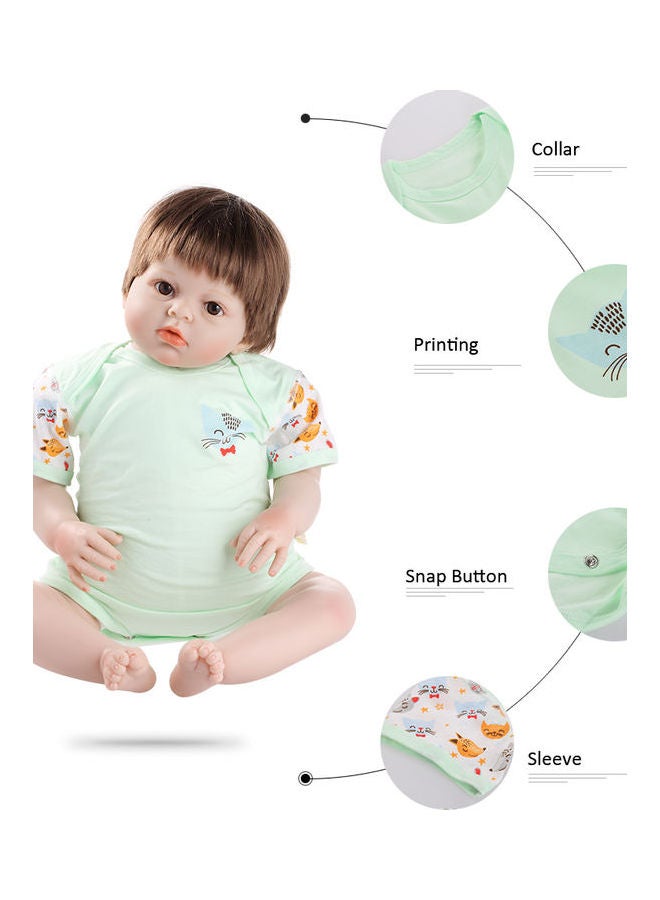 Cat Print Short Sleeve Summer Playsuit Green  - Image 3
