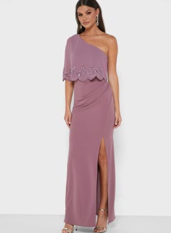 Side Split One Shoulder Dress Light Purple