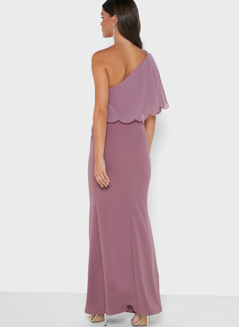 Little Mistress - Side Split One Shoulder Dress Light Purple - Image 1