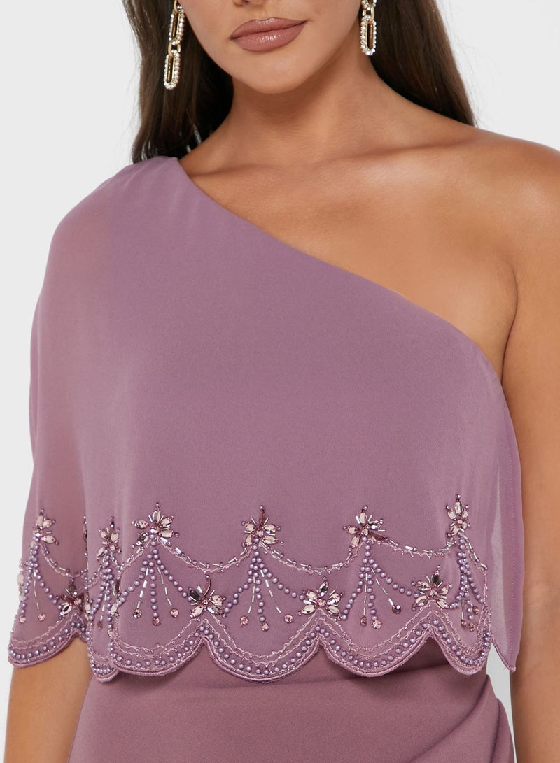 Little Mistress - Side Split One Shoulder Dress Light Purple - Image 1