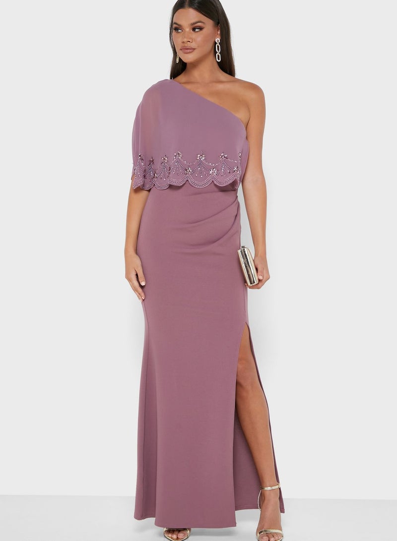Little Mistress - Side Split One Shoulder Dress Light Purple - Image 1