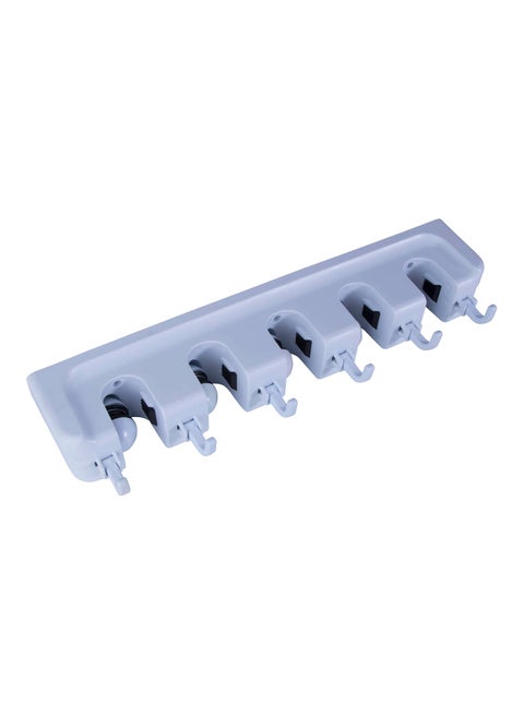 Portable 5 Hole Hanger And Mop Holder Durable Material Easy To Install Light Blue 45.5 x 7 x 9.5 cm