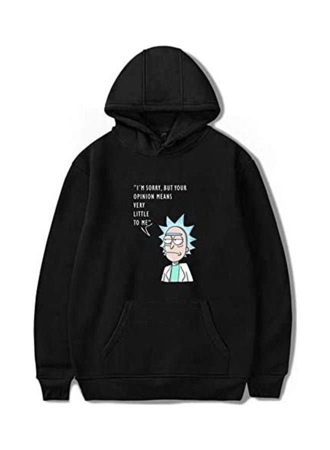 Printed Long Sleeves Hoodie Black/White  - Image 1