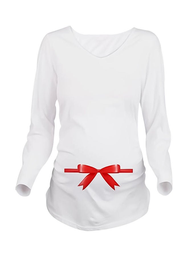 Bowknot Printed Maternity Long Sleeve Top White/Red 
