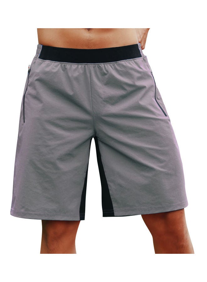 Elastic Waistband Zipper Pocket Quick-Dry Sport Shorts Grey  - Image 2