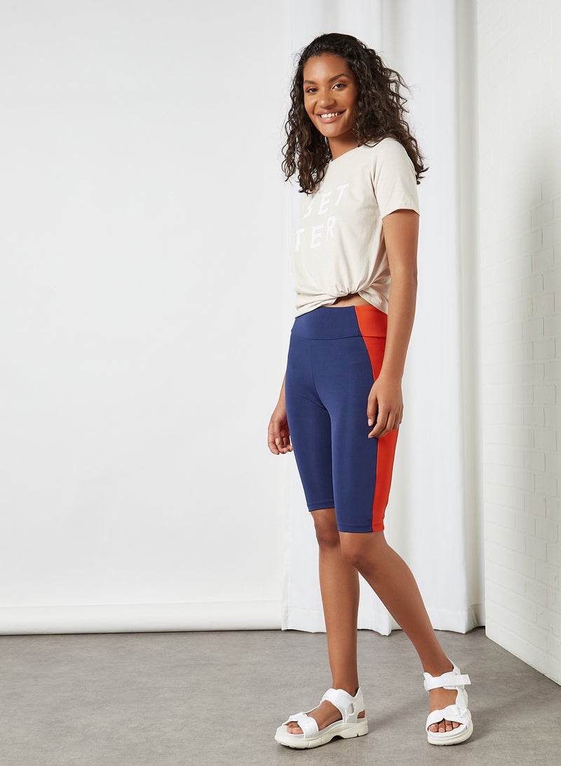 trendyol - Strip Detail Short Leggings Navy - Image 1