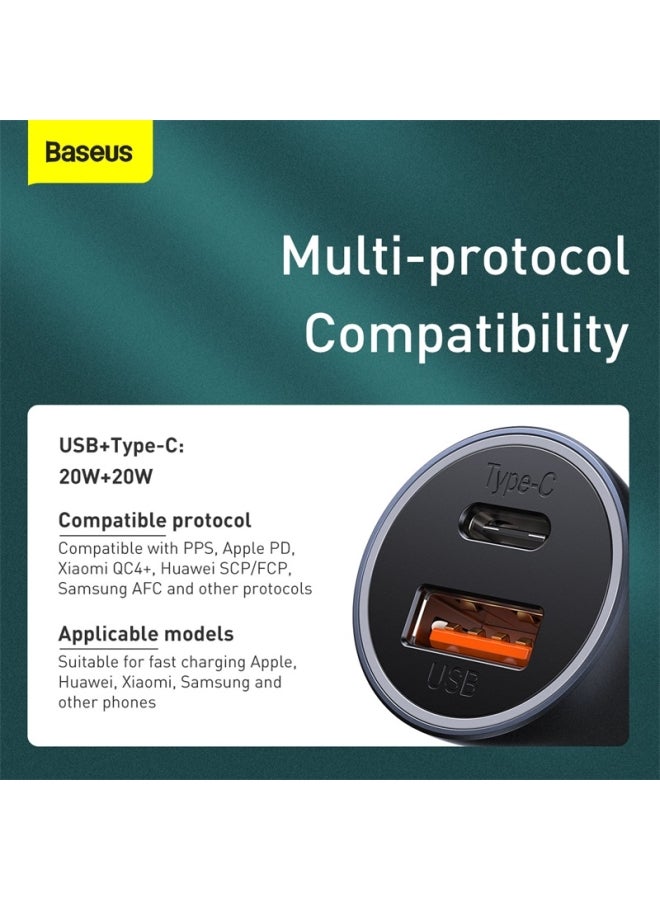 Baseus Fast Car Charger Adapter 40W Dual USB Quick Charge QC 3.0 and PD Fast Charging Car Plug for iPhone 15 Pro Max/15 Pro/15 Plus/14/13 Pro Max/12/11, iPad Pro/mini 6,Samsung S23/S22, Huawei Mate20,Etc Dark Grey  - Image 3