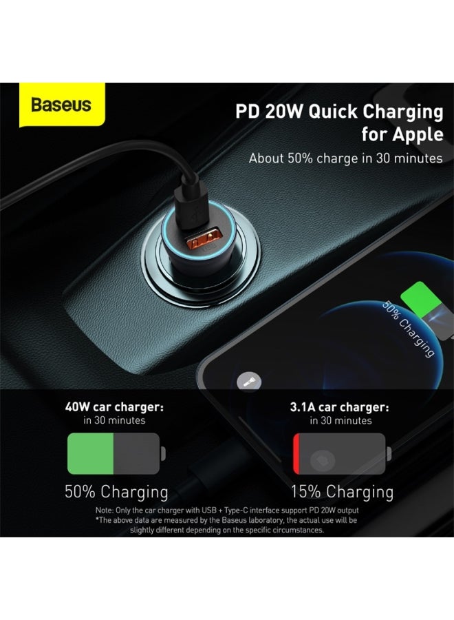 Baseus - Fast Car Charger Adapter 40W Dual USB Quick Charge QC 3.0 and PD Fast Charging Car Plug for iPhone 15 Pro Max/15 Pro/15 Plus/14/13 Pro Max/12/11, iPad Pro/mini 6,Samsung S23/S22, Huawei Mate20,Etc Dark Grey - Image 1