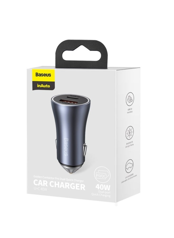 Baseus - Fast Car Charger Adapter 40W Dual USB Quick Charge QC 3.0 and PD Fast Charging Car Plug for iPhone 15 Pro Max/15 Pro/15 Plus/14/13 Pro Max/12/11, iPad Pro/mini 6,Samsung S23/S22, Huawei Mate20,Etc Dark Grey - Image 1