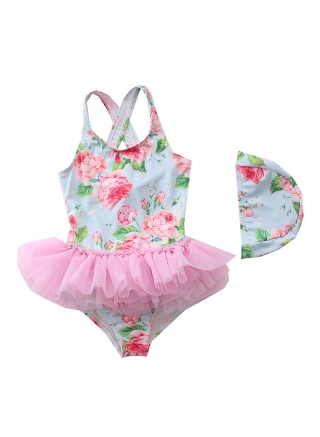 XiuWoo Girl's Cute Swimwear With Cap 100cm 