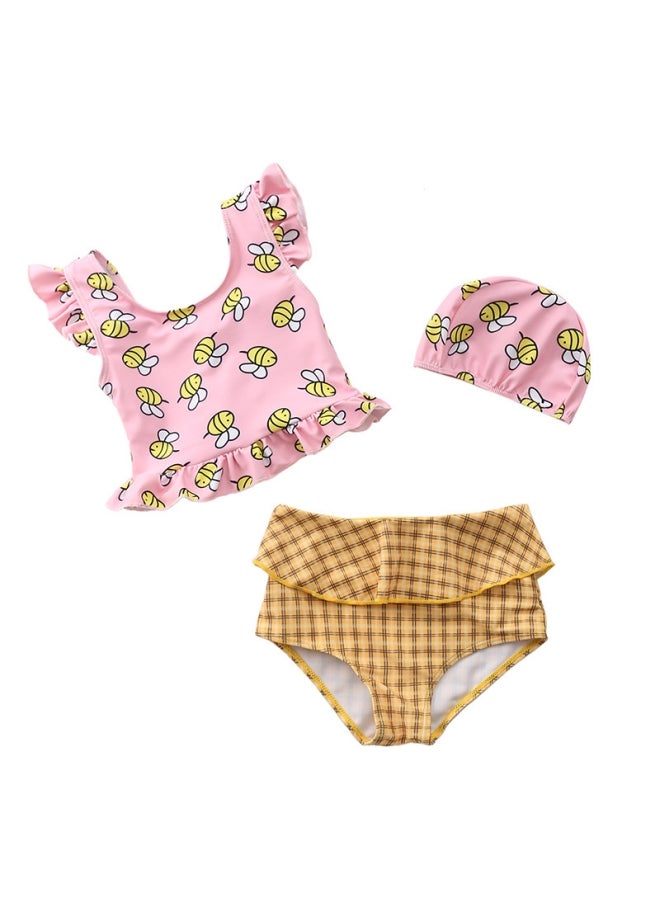 XiuWoo Girl's Cute Swimwear With Cap 100cm 