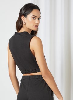 Sivvi x GenM Sleeveless Fleece Crop Top Black  - Image 3