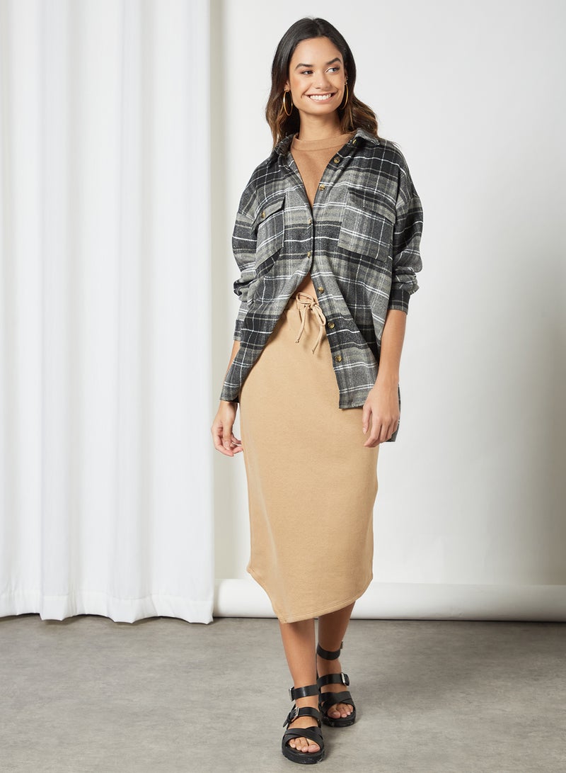 Sivvi x GenM - Fleece Drawstring Waist Skirt Beige - Image 1